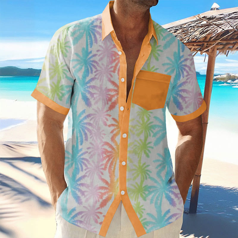 Men's Hawaiian Vacation Casual Tropical Breeze Breezy Palm Trees Print Short Sleeve Shirt
