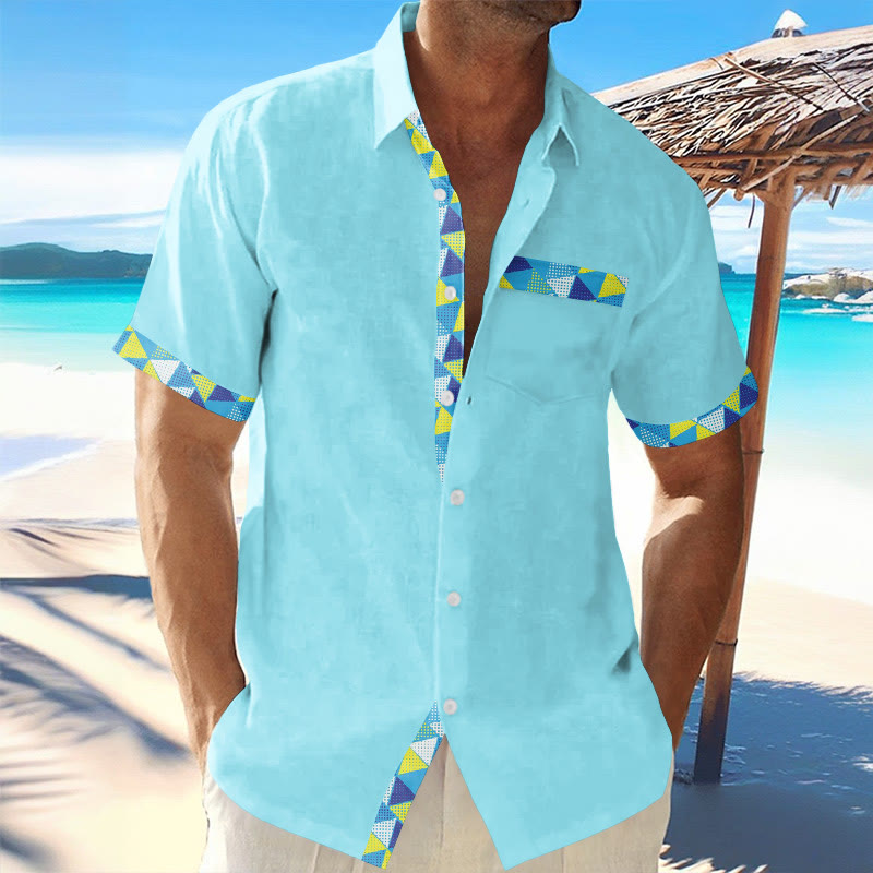 Contrast Geometric Print Vacation Men's Shirt