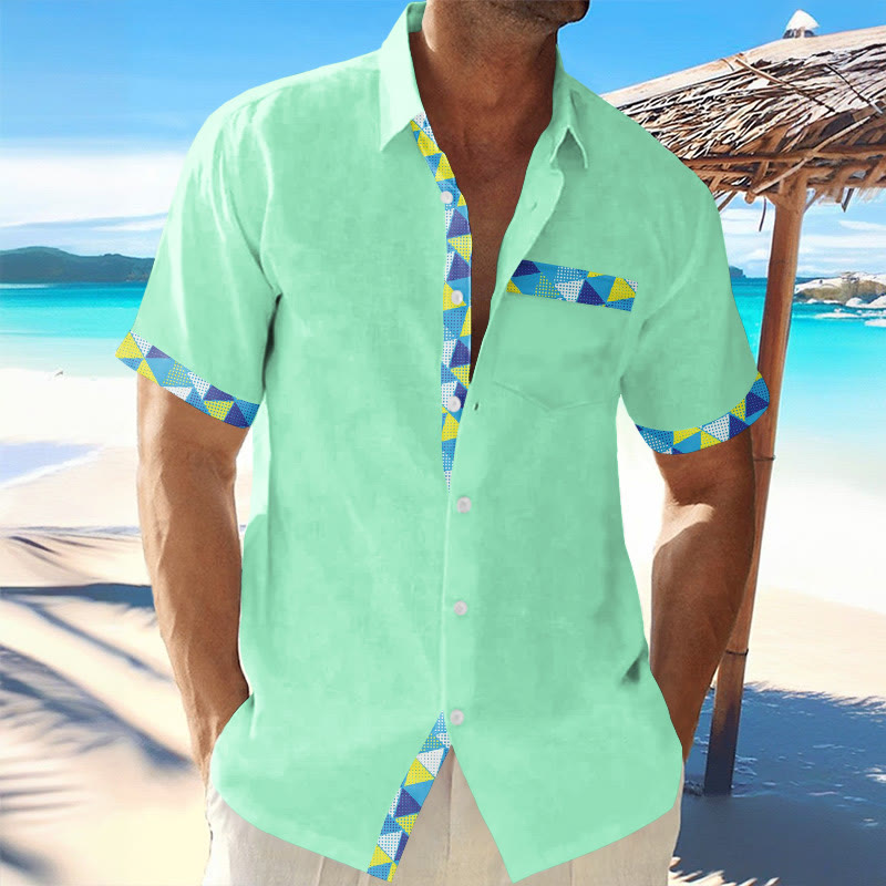 Contrast Geometric Print Vacation Men's Shirt