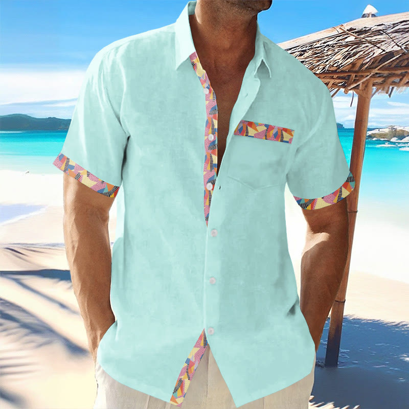 Vacation Contrast Geometric Print Men's Casual Shirt
