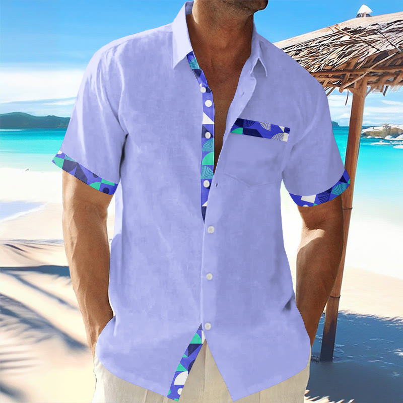 Men's Vacation Contrast Geometric Print Pocket Shirt