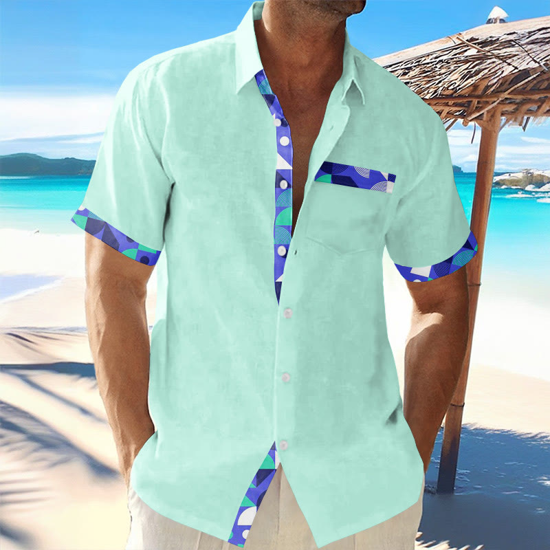 Men's Vacation Contrast Geometric Print Pocket Shirt