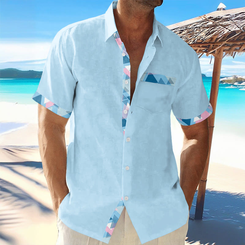Men's Vacation Contrasting Geometric Print Lapel Shirt