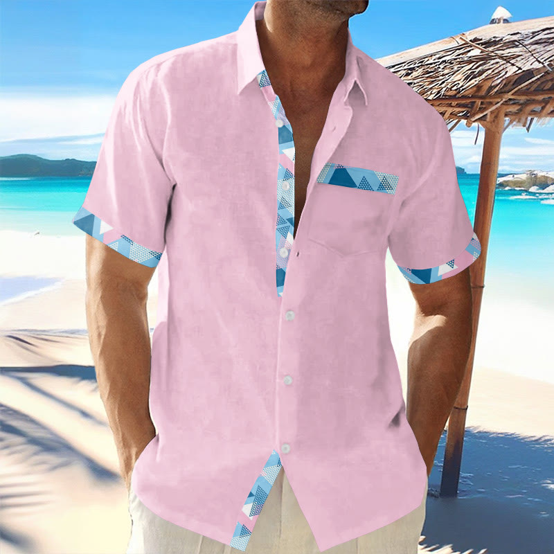 Men's Vacation Contrasting Geometric Print Lapel Shirt