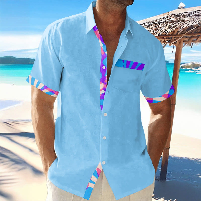 Men's Vacation Contrast Geometric Print Short-sleeved Shirt