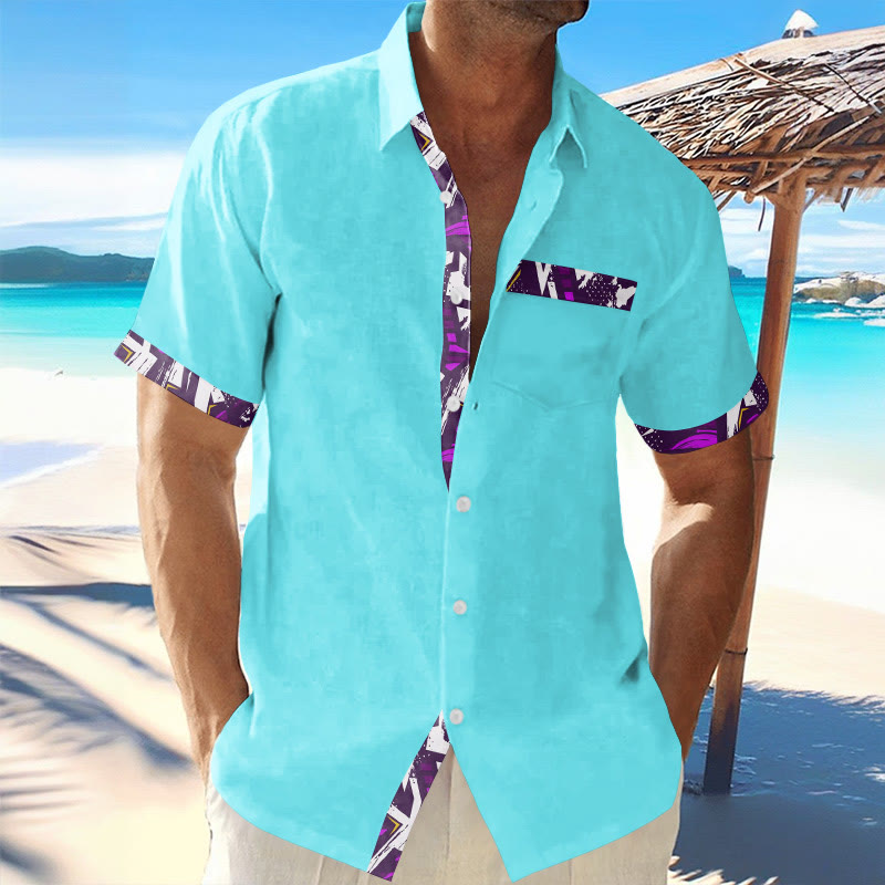 Men's Vacation Contrasting Geometric Print Shirt