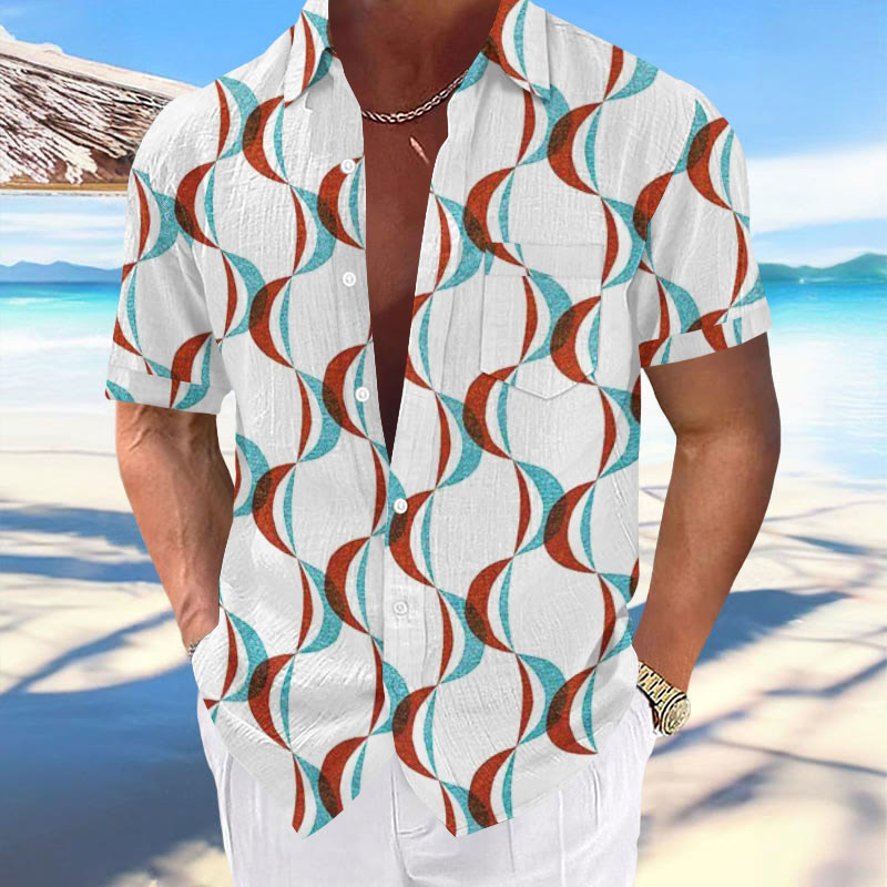 Men's Resort Casual Abstract Geometric Print Short Sleeve Shirt