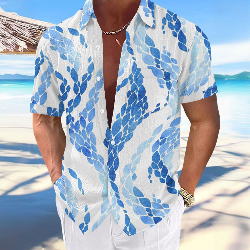 Men's Resort Casual Abstract Geometric Wave Print Short-sleeved Shirt
