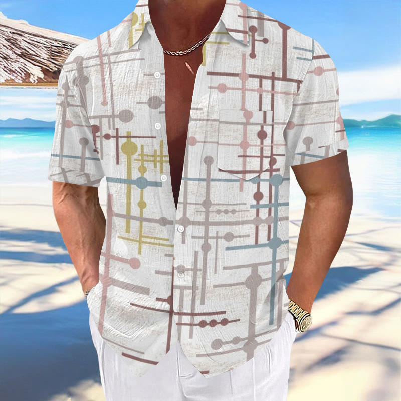Vacation Casual Geometric Line Polka Dot Print Short-sleeved Shirt