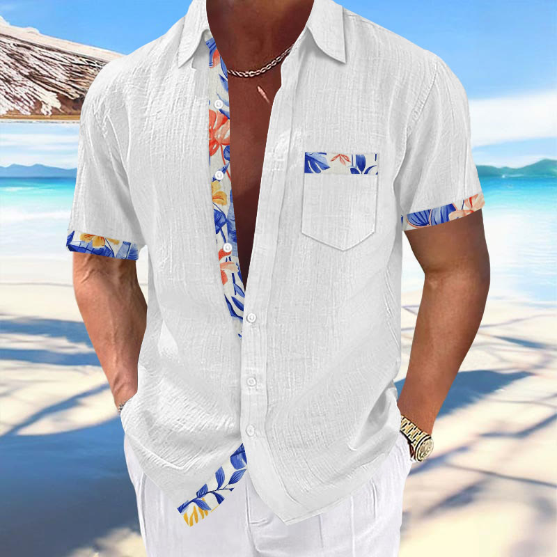 Men's Resort Tropical Floral Print Casual Hawaiian Short Sleeve Shirt
