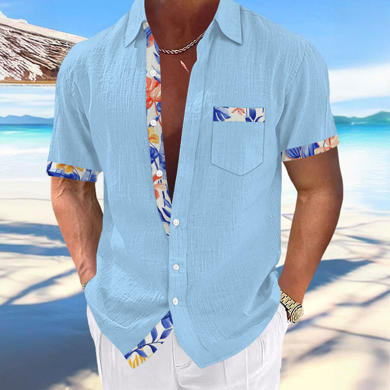 Men's Resort Tropical Floral Print Casual Hawaiian Short Sleeve Shirt