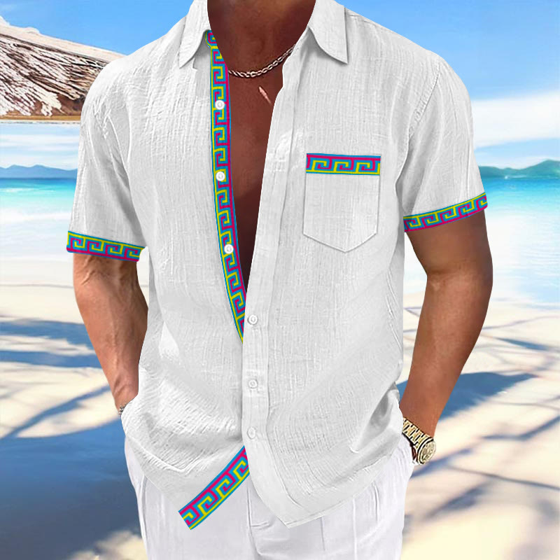 Holiday Contrasting Geometric Curve Totem Print Shirt