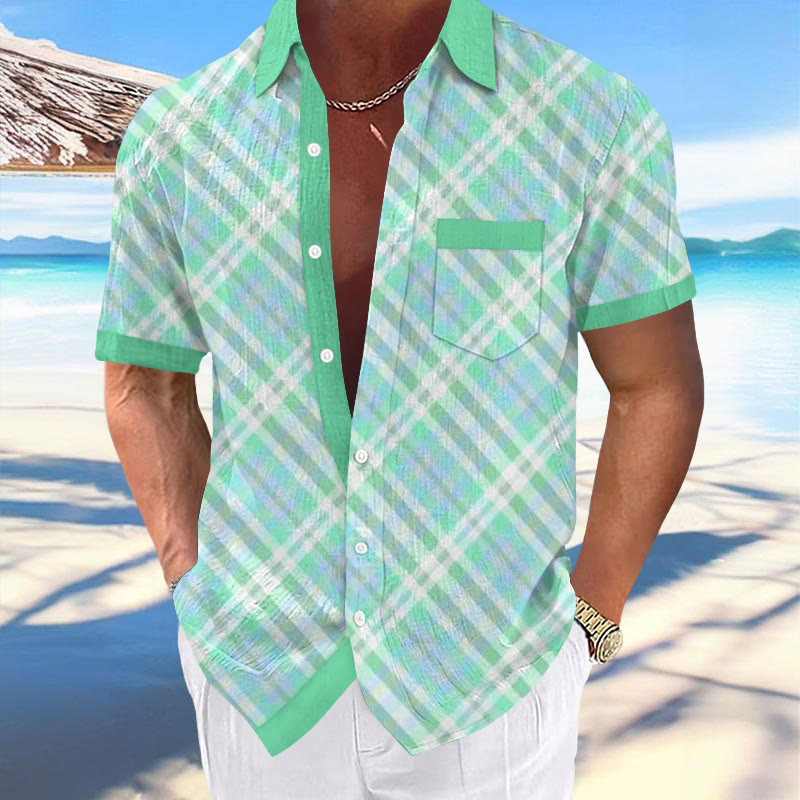 Resort Plaid Colorblock Printed Short-sleeved Shirt