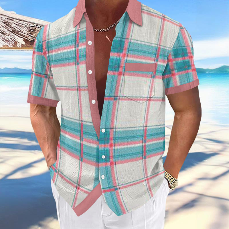Holiday Contrast Check Print Short Sleeve Shirt