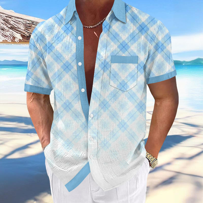 Vacation Refreshing Ombre Plaid Print Shirt
