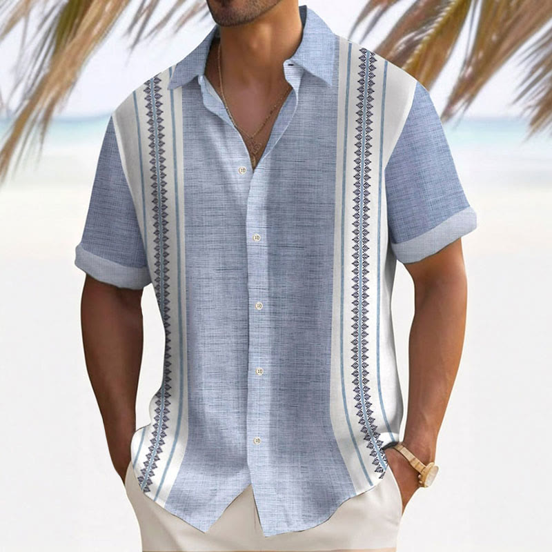 Men's Retro Ethnic Color Block Design Printed Casual Resort Shirt