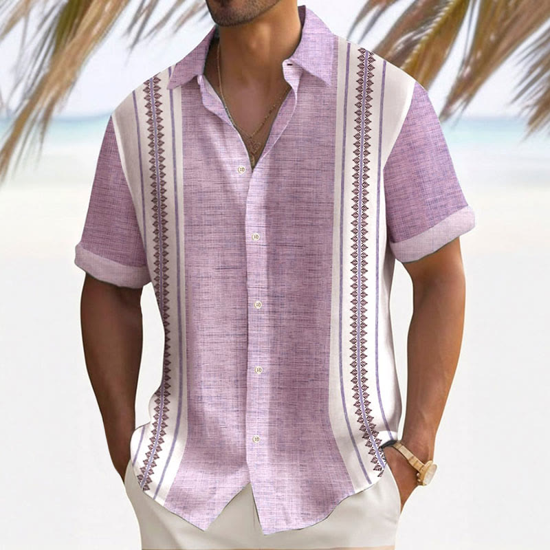 Men's Retro Ethnic Color Block Design Printed Casual Resort Shirt