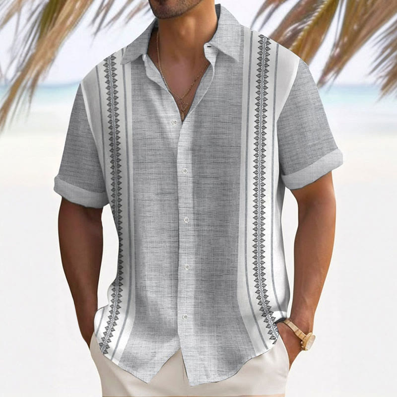 Men's Retro Ethnic Color Block Design Printed Casual Resort Shirt