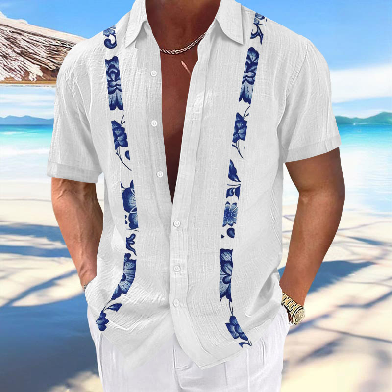 Men's Hawaiian Floral Patchwork Design Print Fashion Vacation And Casual Shirt