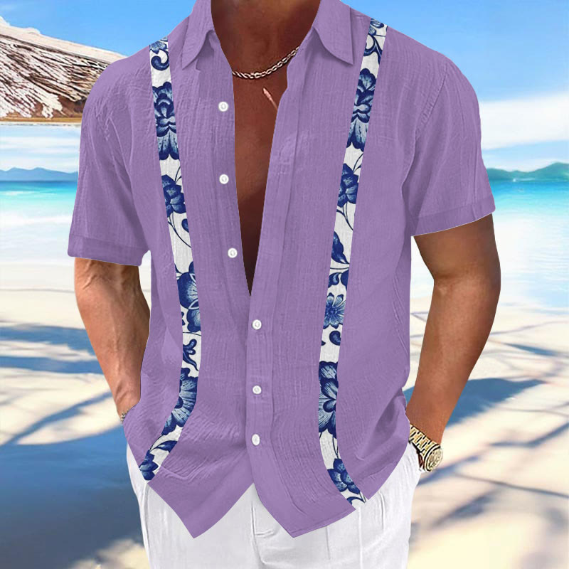 Men's Hawaiian Floral Patchwork Design Print Fashion Vacation And Casual Shirt