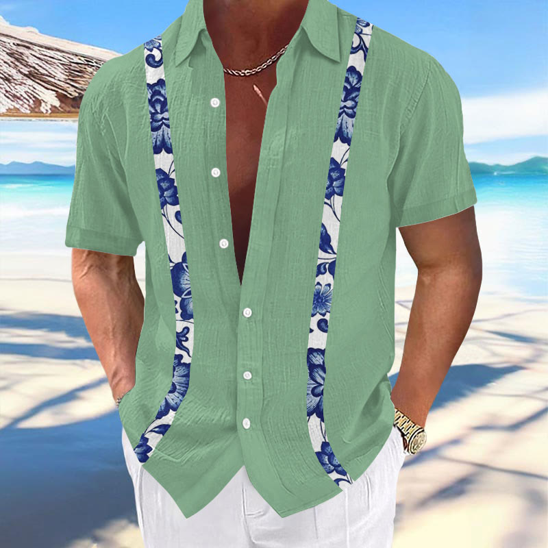 Men's Hawaiian Floral Patchwork Design Print Fashion Vacation And Casual Shirt