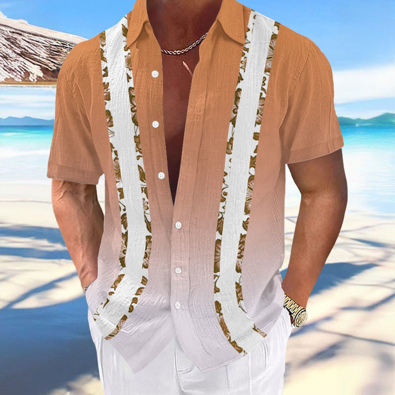 Men's Hawaiian Floral Contrast Design Print Resort Casual Shirt