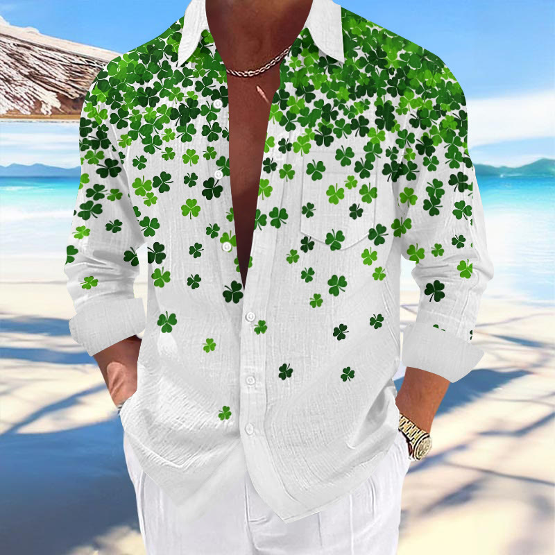 Men's St. Patrick's Day Ombre Clover Print Fashionable Resort Casual Shirt  - White - 5XL - image 1