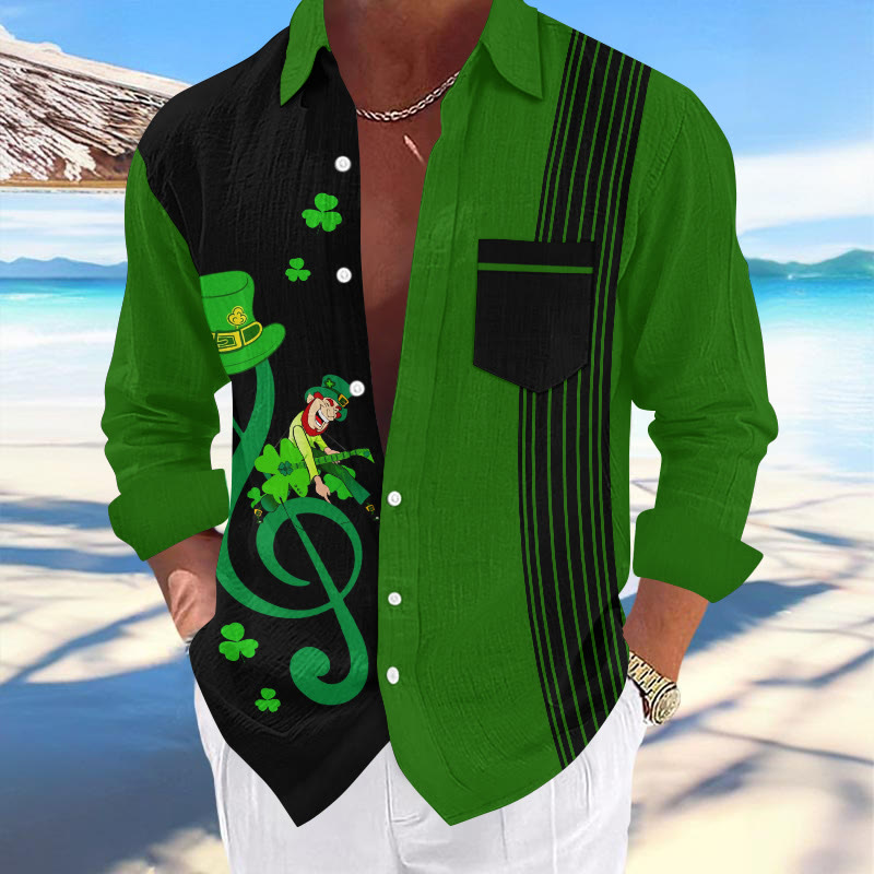 Men's St. Patrick's Day Clown Playing The Guitar Print Fashionable Resort Casual Shirt  - Green - 5XL - image 1