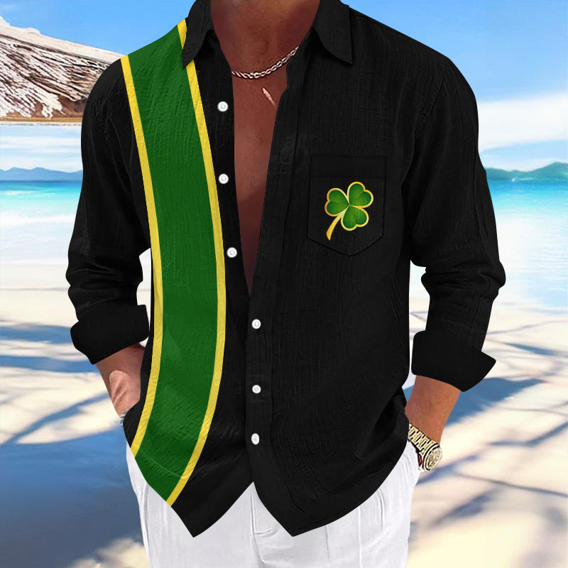 Men's St. Patrick's Day Colorblocks Striped Print Fashionable Resort Casual Shirt  - Black - 5XL - image 1