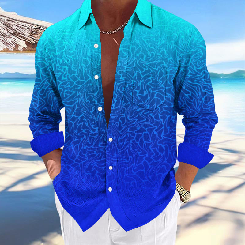 Men's Hawaiian Gradient Pattern Print Fashionable Casual Shirt  - Blue - 5XL - image 1