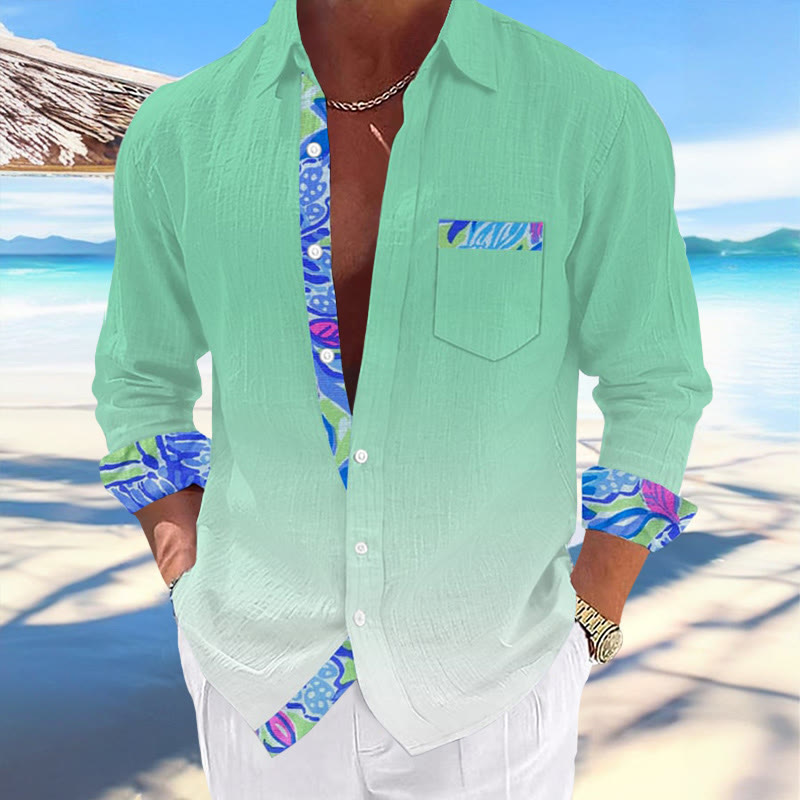 Men's Hawaiian Ombre Print Fashionable Resort Casual Shirt 