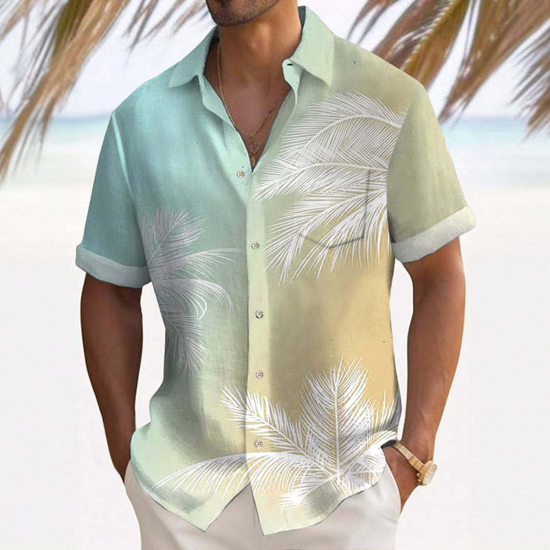 Men's Hawaiian Palm Tree Print Fashion Short Sleeve Shirt