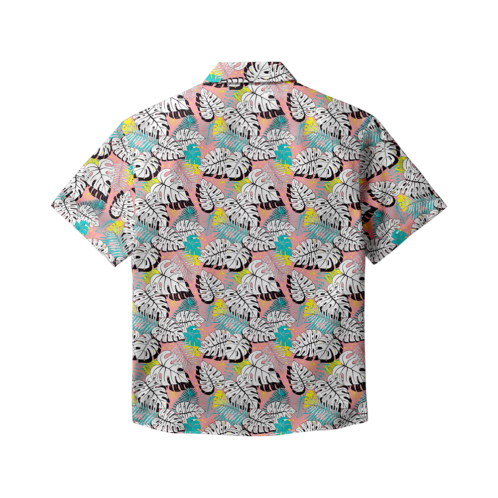 100% Cotton Men's Pink Jungle Print Short Sleeve Shirt