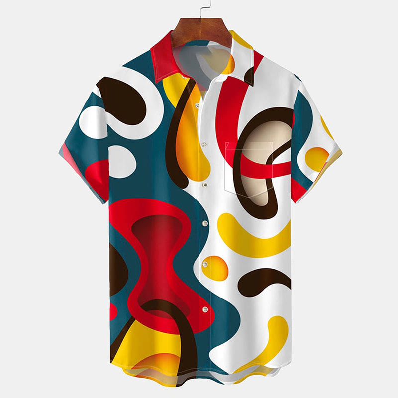 Men's Casual Holiday Abstract Geometric Print Short Sleeve Shirt