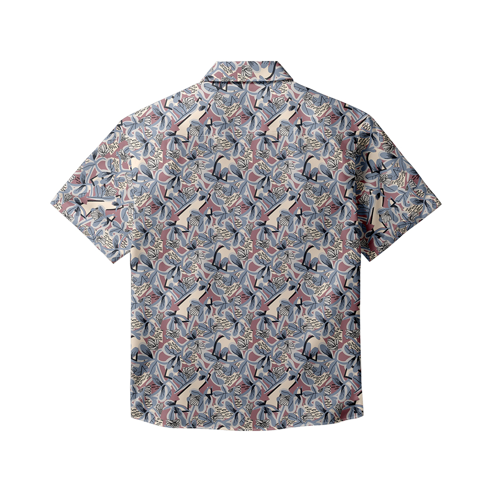 100% Cotton Men's Grey Retro Print Short Sleeve Shirt