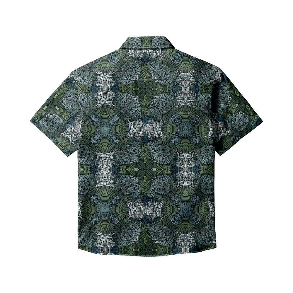 100% Cotton Men's Dark Green Totem Print Short Sleeve Shirt