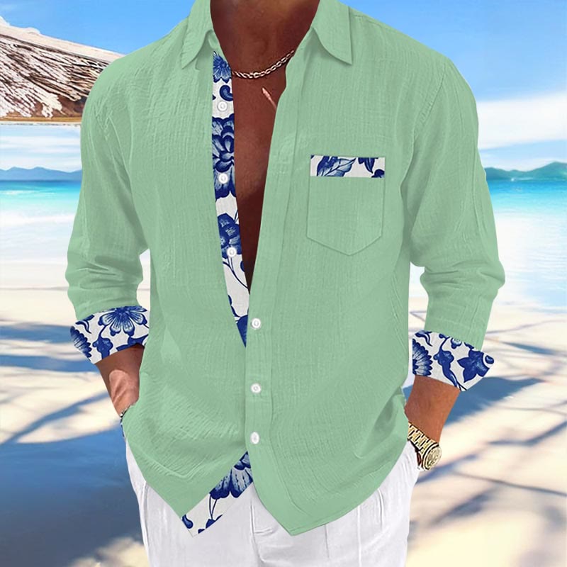 Men's Hawaii Print Fashion Vacation And Casual Long-sleeved Shirt