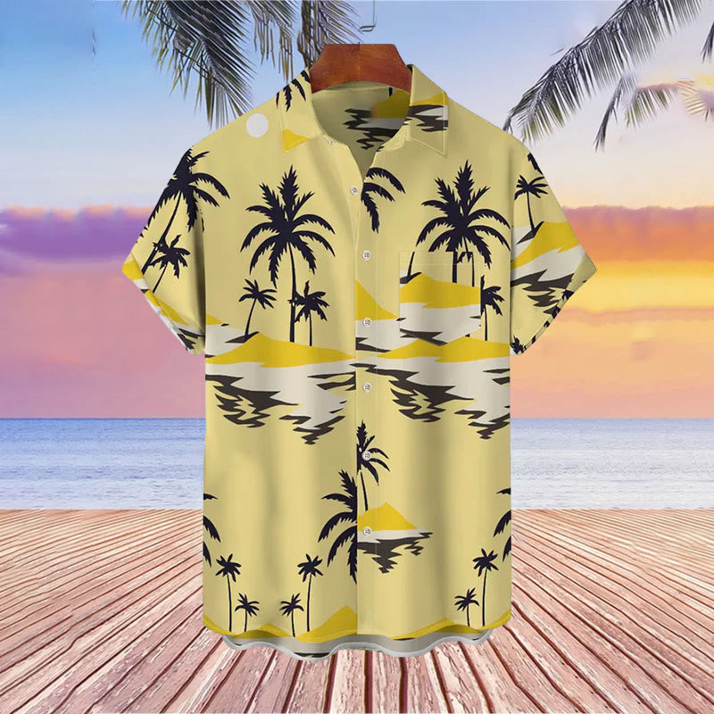 Vintage Free Casual Shirts Beach Palms Sunset Seersucker Shirt