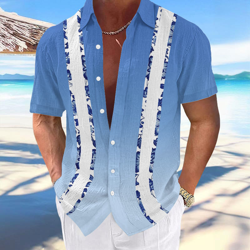 Men's Hawaiian Floral Contrast Design Print Resort Casual Shirt