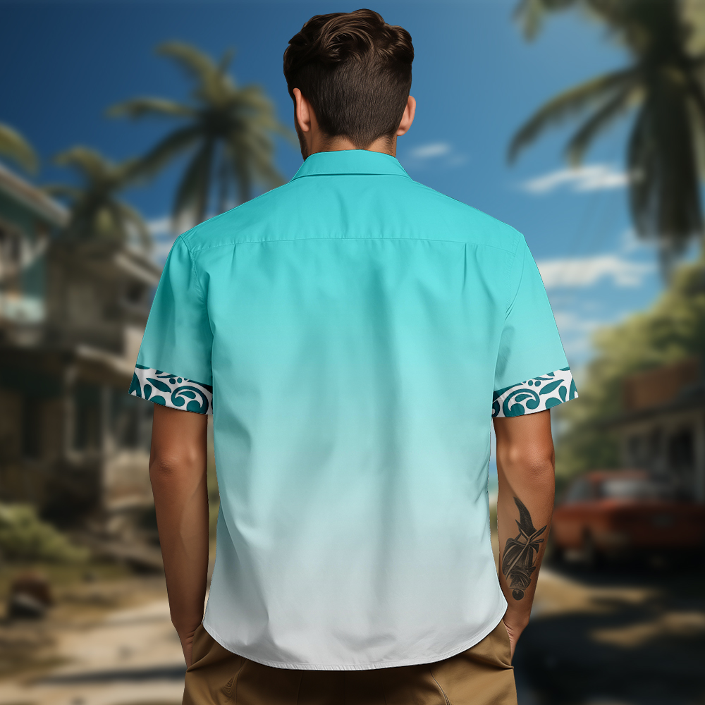 100% Cotton Men's Green Ocean Style Short Sleeve Shirt