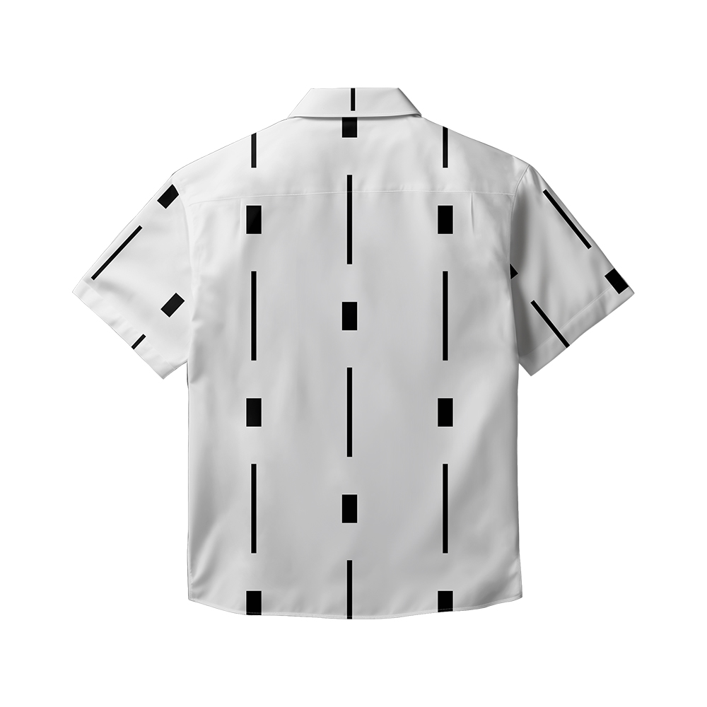 100% Cotton Men's White Lines Print Short Sleeve Shirt