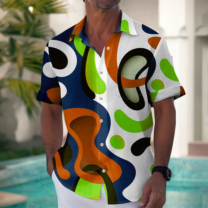 Men's Casual Holiday Abstract Geometric Print Short Sleeve Shirt