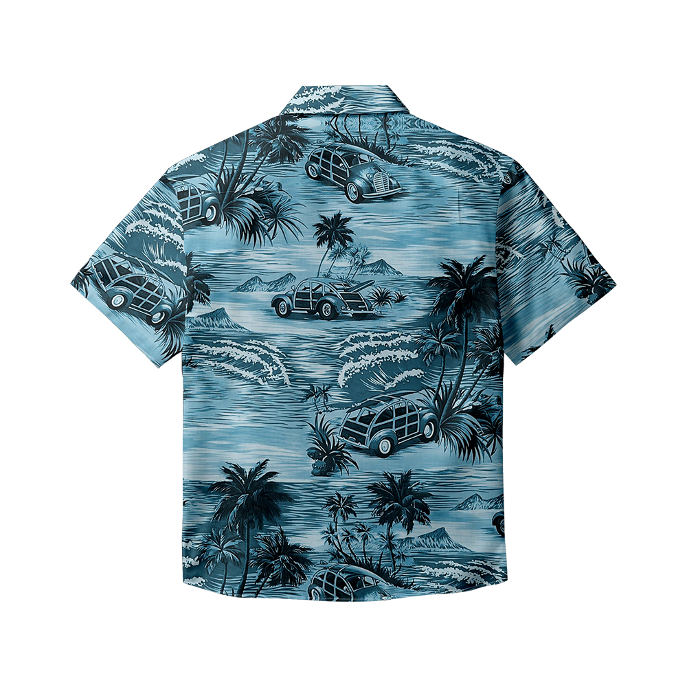 100% Cotton Men's Blue Hawaii Print Short Sleeve Shirt
