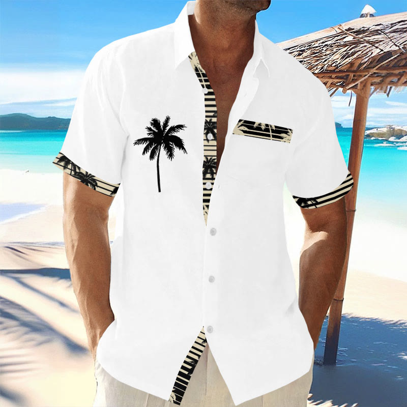 Men's Resort Palm Tree Print Hawaiian Short Sleeve Shirt