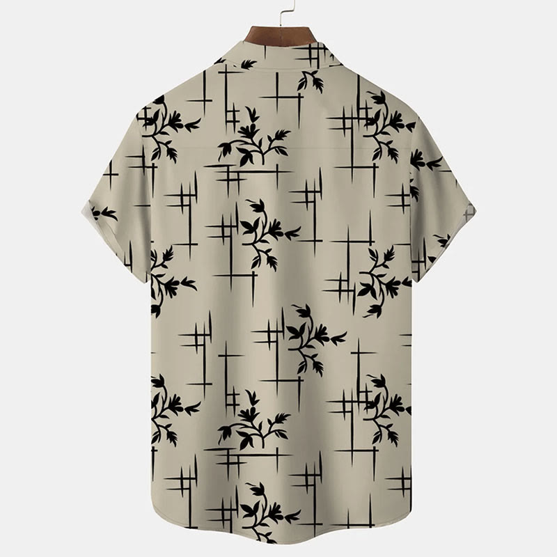 Men's Hawaiian Striped Floral Print Resort Casual Short Sleeve Shirt