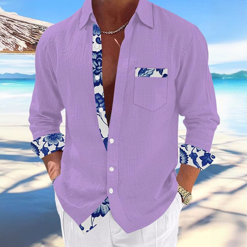 Men's Hawaii Print Fashion Vacation And Casual Long-sleeved Shirt