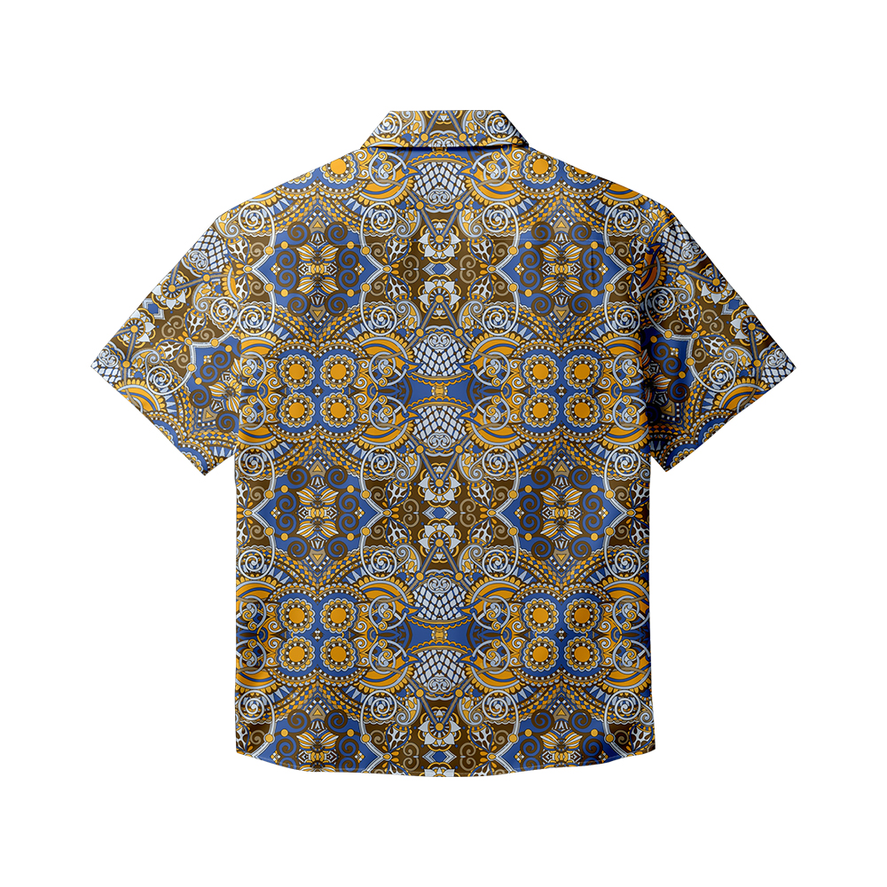 100% Cotton Men's Yellow Totem Print Short Sleeve Shirt