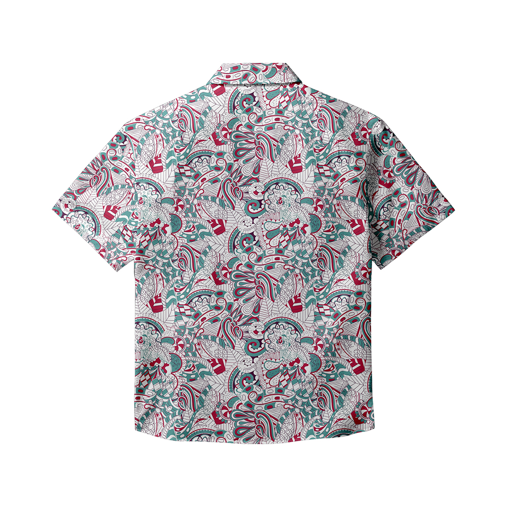 100% Cotton Men's White Ethnic Totem Print Short Sleeve Shirt
