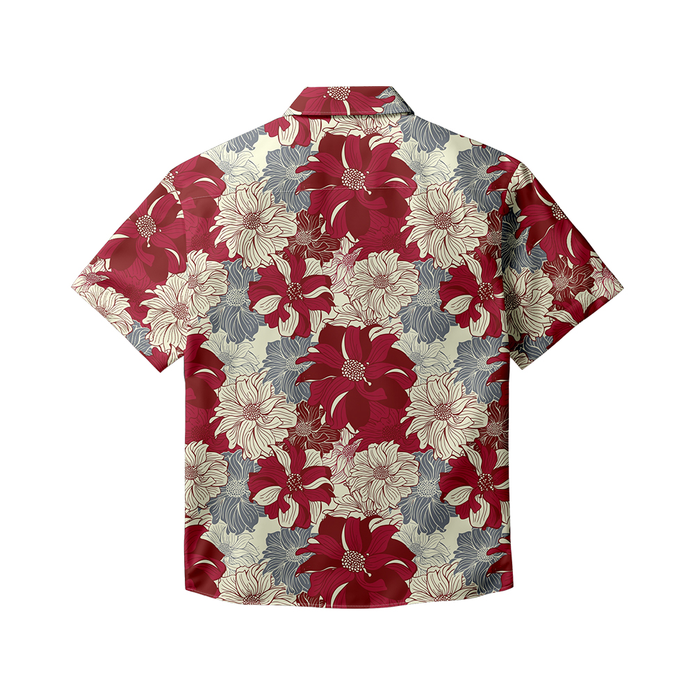 100% Cotton Men's Red Floral Print Short Sleeve Shirt