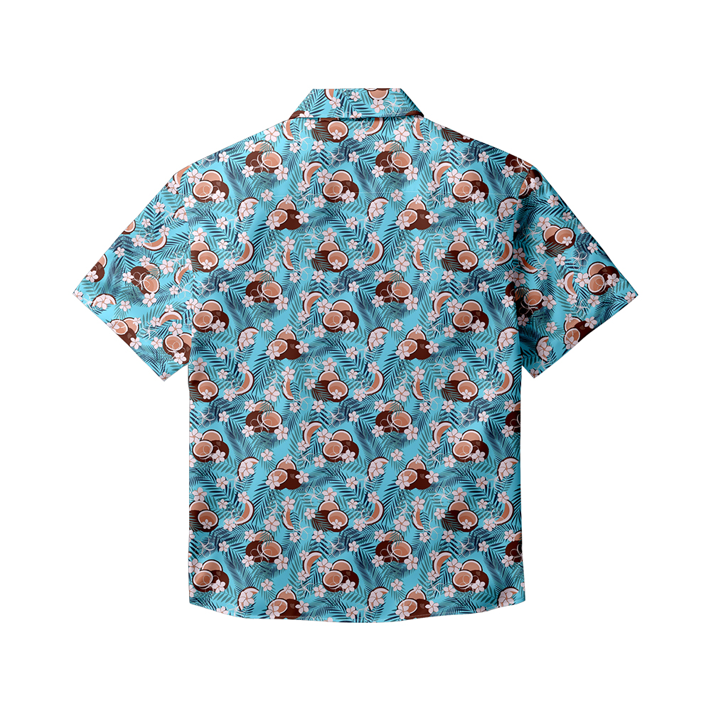 100% Cotton Men's Blue Coconut Print Short Sleeve Shirt